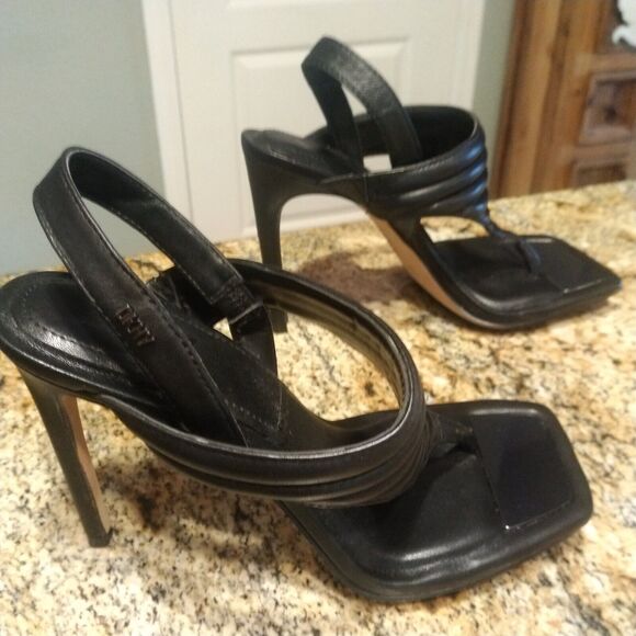 DKNY Black Ralia Platform Double Padded Strap Slip On Stiletto Heels Womens 7.5 - Picture 7 of 11